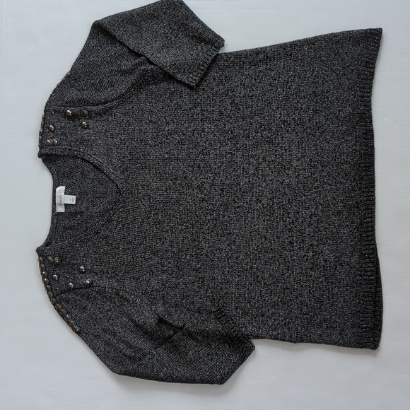 Dress Barn Embellished Studded V Neck Acrylic Nylon Sweater XL Black Gray Silver - Picture 13 of 16